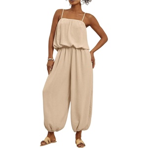 image:imageFloerns Jumpsuits for Women Sleeveless Bubble Hem Harem Pants Trendy Casual Summer OutfitsKhaki
