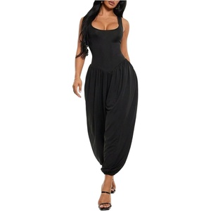 image:imageFloerns Jumpsuits for Women Sleeveless Square Neck Wide Leg Balloon Pants Going Out OutfitsBlack