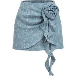 image:imageFloerns Women Elegant 3D Floral High Waisted A Line Fancy Whimsy Mini SkirtBlue 3d Flower