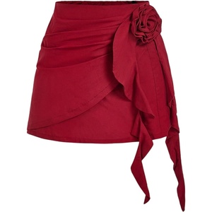 image:imageFloerns Women Elegant 3D Floral High Waisted A Line Fancy Whimsy Mini SkirtRed