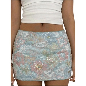 image:imageFloerns Women Floral Y2k Sequin Glitter Going Out Mini Skirts ClubwearTeal Blue