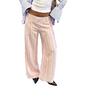 image:imageFloerns Women Striped Low Rise Lace Up Office Work Dressy Casual PantsPink Pinstripe