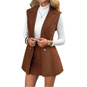 image:imageFloerns Womens 2 Piece Business Casual Corduroy Blazer Vest Mini Skirt SetBrown