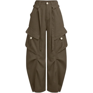 image:imageFloerns Womens Barrel Baggy Cargo Pants Wide Leg Casual Y2k Streetwear Trousers PantBrown