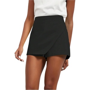 image:imageFloerns Womens Casual Mid Waist Skorts Wrap Front Business Casual Outfit Skirt ShortsBlack