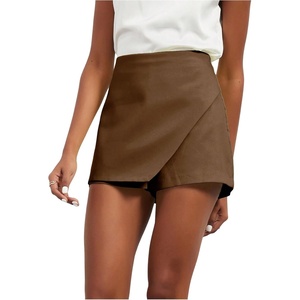 image:imageFloerns Womens Casual Mid Waist Skorts Wrap Front Business Casual Outfit Skirt ShortsCoffee Brown