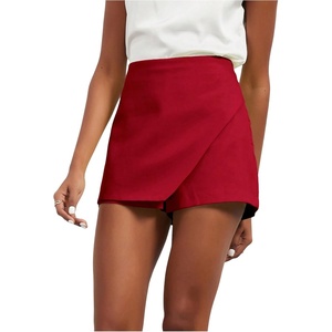 image:imageFloerns Womens Casual Mid Waist Skorts Wrap Front Business Casual Outfit Skirt ShortsHot Red