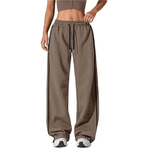 image:imageFloerns Womens Casual Wide Leg Baggy Sweatpants Drawstring Elastic Waist Spring Fall Loose Workout PantsKhaki