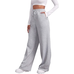 image:imageFloerns Womens Causal Drawstring High Waist Baggy Straight Wide Leg Sweatpants with PocketsA Grey