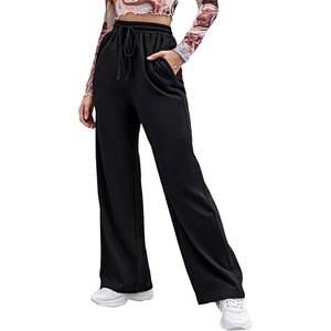 image:imageFloerns Womens Causal Drawstring High Waist Baggy Straight Wide Leg Sweatpants with PocketsBlack