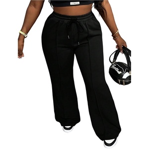 image:imageFloerns Womens Causal Drawstring High Waist Baggy Straight Wide Leg Sweatpants with PocketsBlack Solid Pure