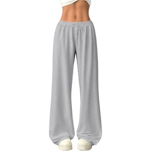 image:imageFloerns Womens Causal Drawstring High Waist Baggy Straight Wide Leg Sweatpants with PocketsCloud Grey