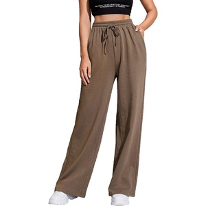 image:imageFloerns Womens Causal Drawstring High Waist Baggy Straight Wide Leg Sweatpants with PocketsMocha Brown