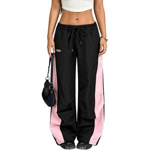 image:imageFloerns Womens ColorBlock Baggy Pants Y2K Wide Leg Barrel Parachute PantsBlack Multi