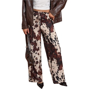 image:imageFloerns Womens Cow Print Drawstring Waist Pants Wide Leg Western Going Out TrousersKhaki