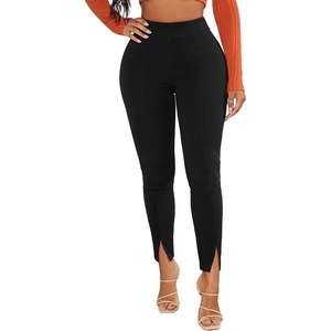 image:imageFloerns Womens Elastic High Waist Legging Pants Split Hem Elegant Skinny TrousersBlack