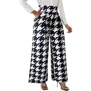 image:imageFloerns Womens Elegant Houndstooth Dress Pants High Waist Palazzo Wide Leg Business Casual Work PantHoundstooth