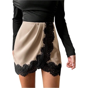 image:imageFloerns Womens Elegant Lace Skirt Mid Waist Ruched Wrap Front Date Night Short SkirtsBeige