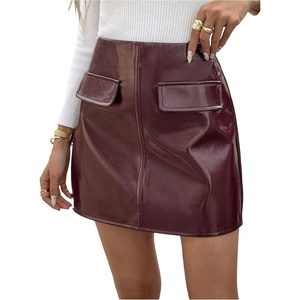 image:imageFloerns Womens Elegant PU Leather Mini Skirt High Waisted Bodycon A Line Party Club SkirtsBurgundy