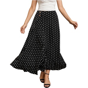 image:imageFloerns Womens Elegant Polka Dots Maxi Skirt Flowy Vintage Pleated A Line High Waist Casual SkirtsBlack