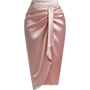image:imageFloerns Womens Elegant Satin Midi Skirt Wrap Asymmetrical Ruched Bodycon Pencil SkirtPink