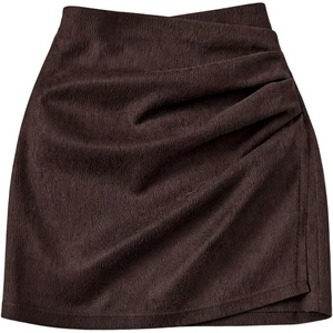 image:imageFloerns Womens Elegant Wrap Ruched Mini Skirt High Waisted Bodycon SkirtBrown