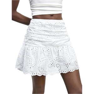 image:imageFloerns Womens Eyelet Embroidery Mini Skirt Ruched Low Rise A Line SkirtsWhite