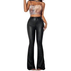 image:imageFloerns Womens Faux Leather Flare Leggings High Waisted Party Bell Bottom Pants ClubwearBlack
