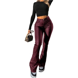 image:imageFloerns Womens Faux Leather Flare Leggings High Waisted Party Bell Bottom Pants ClubwearBurgundy