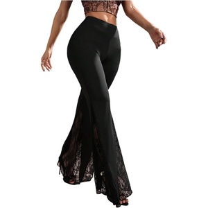 image:imageFloerns Womens Floral Lace Pants Going Out Flare Elegant Concert BottomBlack
