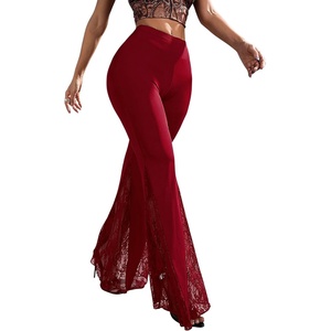 image:imageFloerns Womens Floral Lace Pants Going Out Flare Elegant Concert BottomRed