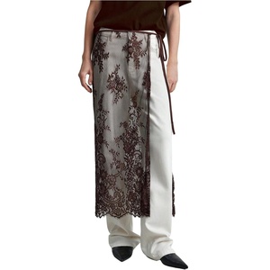 image:imageFloerns Womens Floral Lace Sheer Side Tie Midi Skirt Summer Beach Cover UpBrown