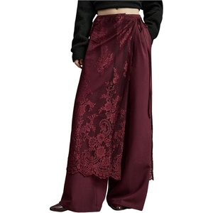 image:imageFloerns Womens Floral Lace Sheer Side Tie Midi Skirt Summer Beach Cover UpBurgundy