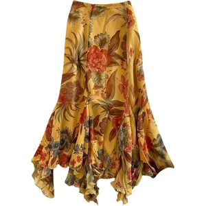image:imageFloerns Womens Floral Midi Skirt Elastic Waist Ruffle Hem Beach Vacation Boho SkirtYellow
