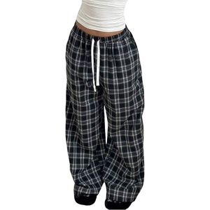 image:imageFloerns Womens Gingham Pants Drawstring Waist Wide Leg Sleepwear Lounge Pajama Bottom Baggy PantsBlack and White