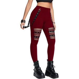 image:imageFloerns Womens Gothic Mesh Leggings Pants Skinny Punk Concert OutfitBurgundy