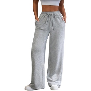 image:imageFloerns Womens High Waist Baggy Straight Wide Leg Sweatpants Trendy Interior Lounge Drawstring Sweat Pants with PocketsGrey