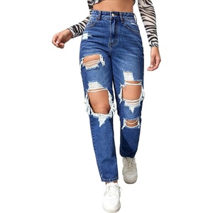 image:imageFloerns Womens High Waist Boyfriend Straight Leg Ripped Jeans Distressed Denim Pants GreyWater Blue