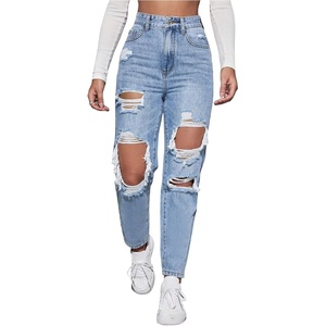 image:imageFloerns Womens High Waisted Distressed Jeans Straight Leg Casual Ripped Denim PantsLight Wash Blue