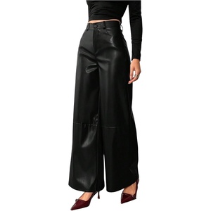 image:imageFloerns Womens High Waisted Leather Pants Straight Leg Dressy Casual TrousersBlack