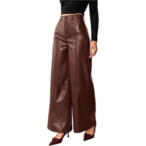 image:imageFloerns Womens High Waisted Leather Pants Straight Leg Dressy Casual TrousersChocolate Brown