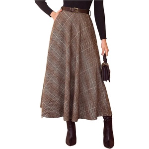 image:imageFloerns Womens High Waisted Plaid Skirt Dressy Casual Fall A Line Long Skirt with BeltCoffee Brown
