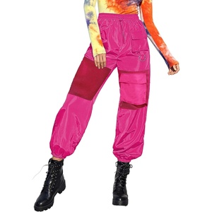 image:imageFloerns Womens High Waisted Sporty Drawstring Contrast Mesh Cargo PantsHot Pink