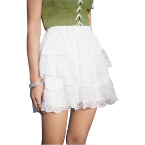 image:imageFloerns Womens Lace Ruffle Tiered High Waisted A Line Beach Mini SkirtWhite