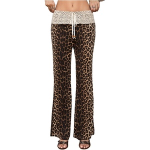 image:imageFloerns Womens Leopard Baggy Pants Summer High Waisted Straight Leg Casual Trousers Resort WearLeopard Brown