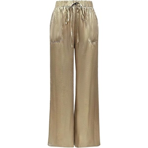 image:imageFloerns Womens Low Rise Wide Leg Pants Elastic Waist Drawstring Trousers with PocketsGold