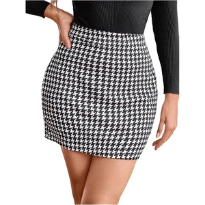 image:imageFloerns Womens Plaid High Waist Bodycon Split Mini SkirtBlack White Houndstooth