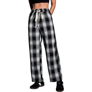 image:imageFloerns Womens Plaid Print Elastic Waist Sleepwear Pajama Bottom PantsBlack Ink Multi 1