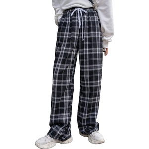 image:imageFloerns Womens Plaid Print Elastic Waist Sleepwear Pajama Bottom PantsBlack White Tartan