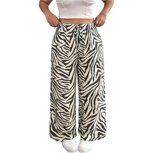 image:imageFloerns Womens Plus Size Casual Zebra Print Wide Leg Pants Drawstring Lounge Baggy PantBlack